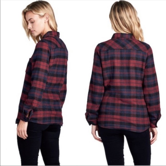 Sherpa Lined Plaid Tops - Picture 3 of 4